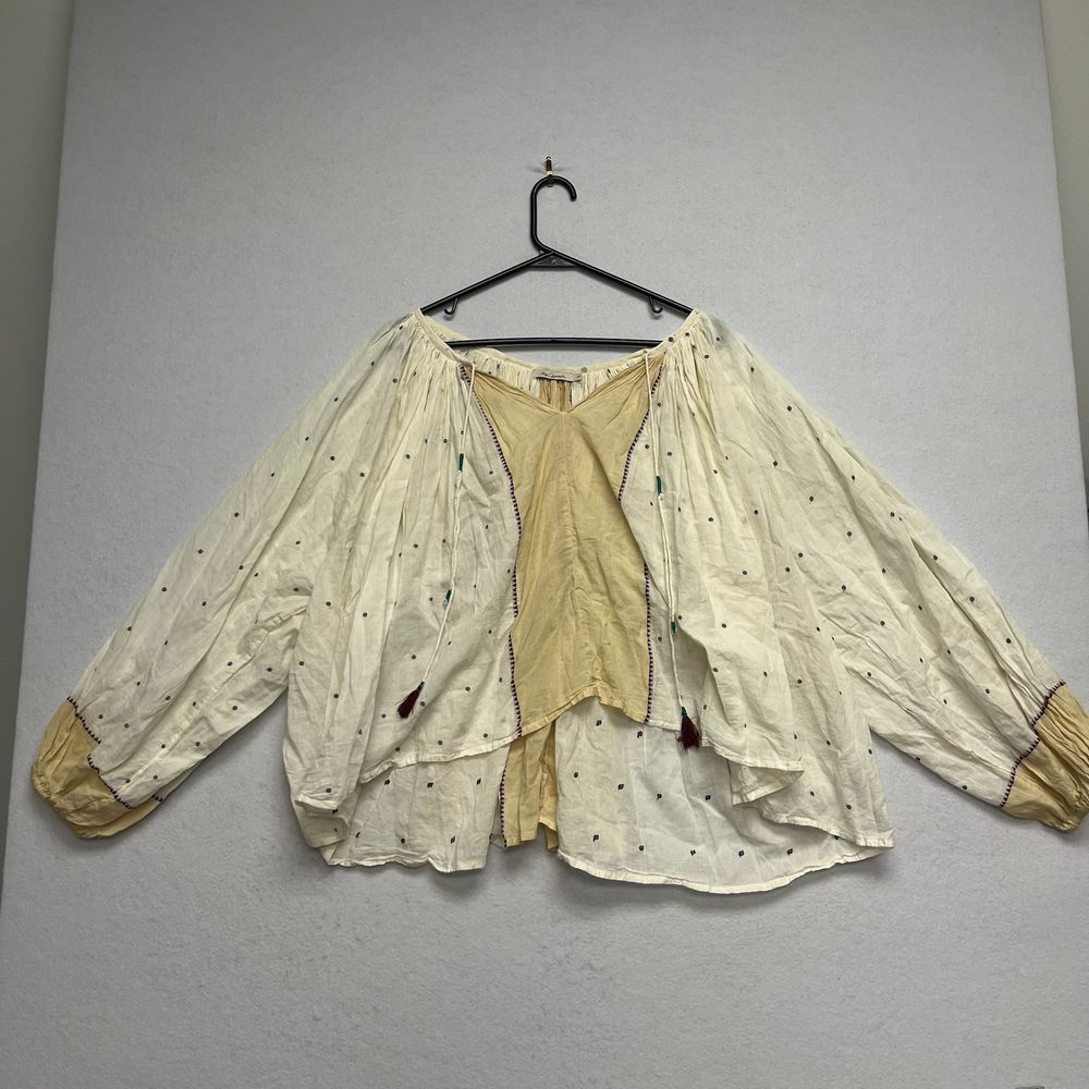 Mes Demoiselles Paris Cream Cotton Emb Peasant Blouse Balloon Sleeves Size 36